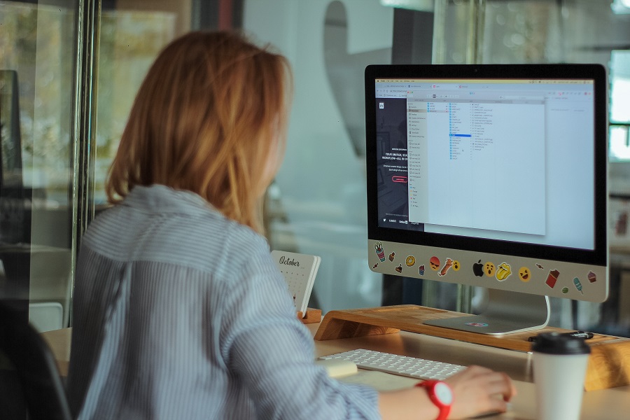 Young brunette woman on computer